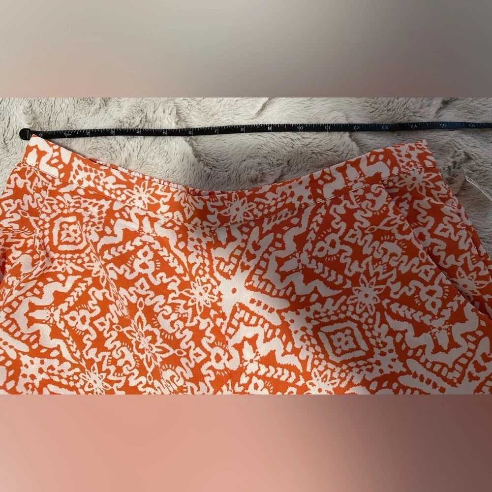 Japna Orange and White Patterned Stretch Wide-Leg Pants - Picture 5 of 7